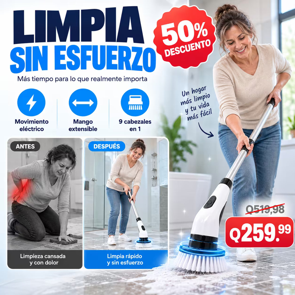 CleanMax™ 9 en 1 — Cepillo Electrico Extensible Multifuncion